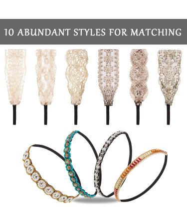 WILLBOND Rhinestone Beaded Headbands - Set of 10 | Elegant Lace Handmade Headwraps for Girls and Women | Vintage Crystal Hairbands | Hair Accessories - Buy Online on GoSupps.com