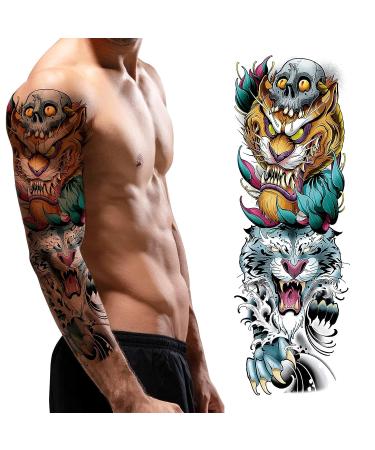 PUNKTUM Temporary Tattoos for Men and Teens - 12 Sheets of Realistic Full Arm Sleeve Tattoos for Halloween - Waterproof and Long Lasting - L19xW7 - Man-12 - Buy Online on GoSupps.com