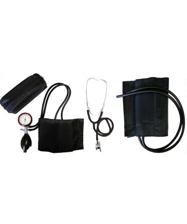 Blood pressure meter upper arm 2- hose set type XL extra with extra XL Velcro cuff + double head stethoscope black stetoscope stethoscope double head 1 set