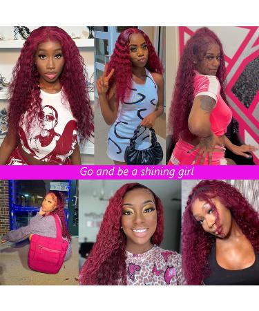 BeautyGrace 26Inch Burgundy Human Hair Lace Front Wig - Brazilian Virgin Deep Wave 99J Red Color | 13x4 Frontal Wig 26 Inch - Buy Online on GoSupps.com