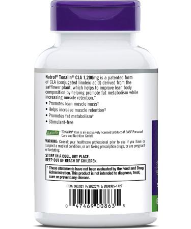 Natrol Tonalin CLA Softgels | Derived from Safflower | Promotes Lean Muscle Mass & Fat Metabolism | 1200mg, 60 Count | Weight Management Supplement - Buy Online on GoSupps.com