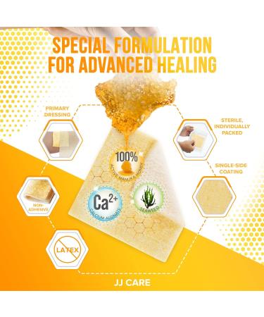JJ CARE Honey Calcium Alginate Dressing 2x2 Inch 10-Pack - Manuka Honey Wound Care Pads for Medical Grade Healing - Latex-Free, Sterile & Individually Packed - Buy Online on GoSupps.com