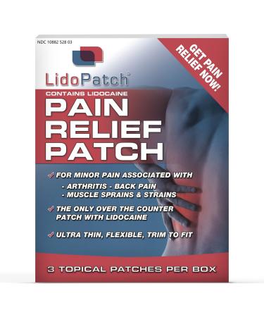 Lidocaine Patch (3-Pack) LidoPatch Maximum Strength 3.6% Lidocaine & 1.25% Menthol 12 Hour Numbing Pain Relief to Relieve and Soothe Aches & Pains