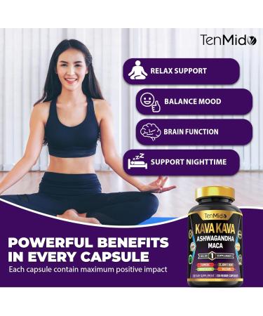 Tenmido Kava Kava Root Supplement - 8in1 Formula - Combine with Ashwagandha Maca Turmeric Ginkgo Biloba St. John's Wort Valerian & Black Pepper - 120 Vegan Capsules 4 Months Supply - Buy Online on GoSupps.com