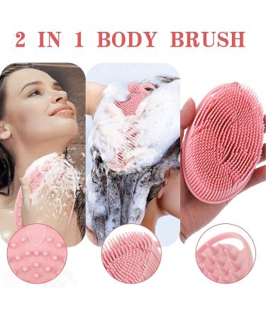 WLLHYF 2-in-1 Silicone Body Scrubber & Shampoo Brush - Exfoliating Loofah Bath Accessory for Men and Women (Pink) - Buy Online on GoSupps.com