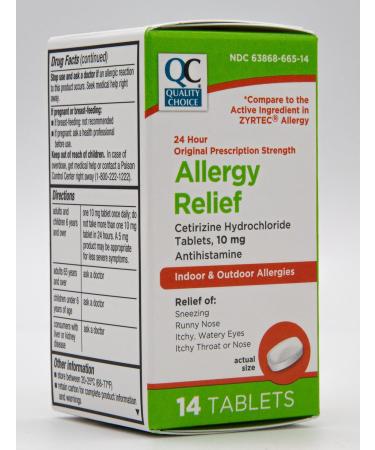 Quality Choice Allergy Relief Cetrizine Hydrochloride 10mg Antihistamine - 14 Tablets - Buy Online on GoSupps.com