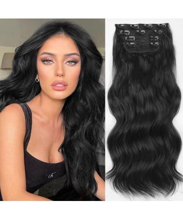 Lativ Clip in Hair Extensions 4PCS Black Hair Extensions Long Wavy Curly Hairpiece for Women Thick Double Weft Hair Extension 20 Inches