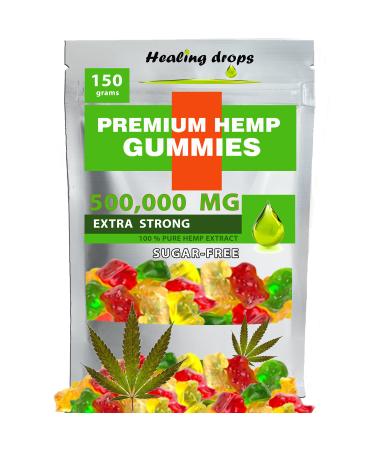 Premium Organic Hemp Sugar-Free Gummy Bears Natural Health Support 500,000MG High Potency with Vitamins B E C D Omega 3 6 9