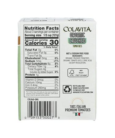 Colavita Organic Crushed Tomatoes 13.76oz Recart Packaging - Pack of 16 - Buy Online on GoSupps.com