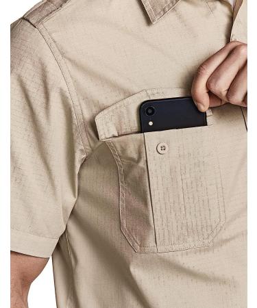 CQR Men's Short Sleeve Ripstop Tactical Work Shirt - Commander Khaki XL - Buy Online on GoSupps.com