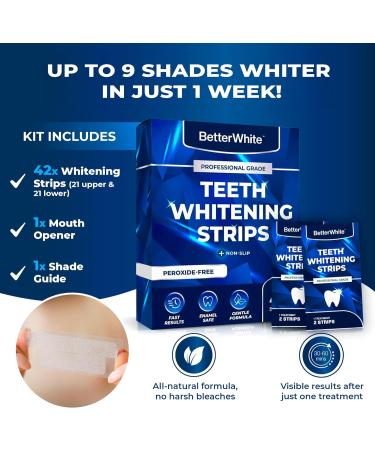 BetterWhite Professional Teeth Whitening Strips - 42 Peroxide-Free Strips - Enamel Safe Formula - 21 Treatments - Dentist Formulated Kit - Buy Online on GoSupps.com