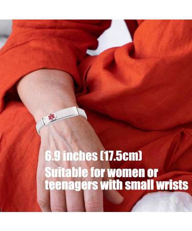 MagVIVACE Women's Medical Alert Bracelet - Personalized Silver Stainless Steel for Diabetes Allergy Epilepsy & Autism | Adjustable & Durable - Buy Online on GoSupps.com