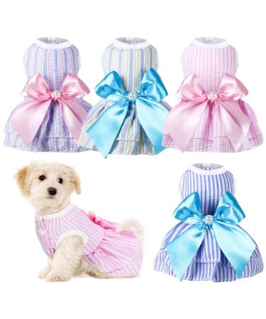 4 Pieces Dog Dresses for Small Medium Dogs Puppy Clothes Summer Princess Pet Dresses Girl Female Doggie Tutu Skirt Apparel for Chihuahua Yorkies Pup Cat Outfit(Small)