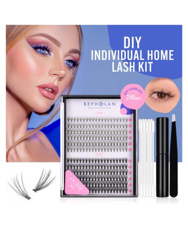 BEPHOLAN Cluster Lashes, Cluster Eyelash Extensions Kit, Individual lashes kit, Cluster Lashes For DIY Eyelash Extension At Home,0.10mm 10&20 Mixed Length, With 3-5 Days Eyelash Glue And Tweezers Easy To Use For Beginners …