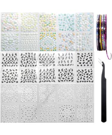 60 Sheet 3D Flower Nail Art Stickers & Mixed Color Nail Striping Tape Set Self-Adhesive Nail Decoration with Tweezers for Creative Nail Designs - Buy Online on GoSupps.com