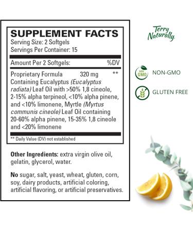 Terry Naturally SinuCare - Eucalyptus & Myrtle Oil Complex 320mg - Sinus and Lung Support 30 Softgels - Non-Drowsy, Non-GMO, Gluten-Free - 15 Servings - Buy Online on GoSupps.com