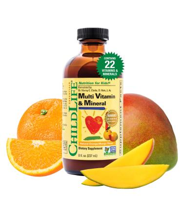 CHILDLIFE ESSENTIALS  Kids Liquid Multivitamin and Mineral Supplement - Liquid Vitamins for Kids  All-Natural  Gluten-Free  Non-GMO - Natural Orange & Mango Flavor  8 Fl Oz Bottle Orange Mango 24.0 Servings (Pack of 1)