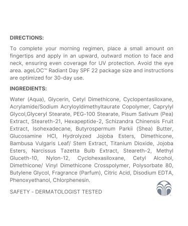 Nu Skin ageLOC Radiant Day SPF 22 | Lightweight UV Protection | Reduces Wrinkles & Brightens Skin | Non-Greasy Daily Skin Care | 30-Day Supply - Buy Online on GoSupps.com