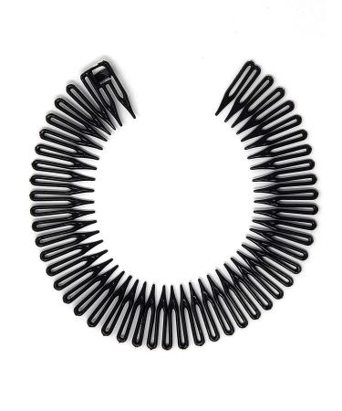 9-Piece Flexible Stretch Comb Headband Set for Women - Black Plain Zig Zag Circular Design | Comfortable Hair Wrap Holder Band - Azzon Black (One Size) - Buy Online on GoSupps.com