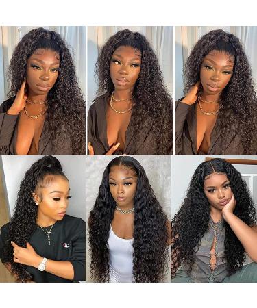 ISEE Hair 26 Inch Transparent Water Wave Lace Front Wig Human Hair 150% Density Brazilian Deep Curly 13x4 Closure - Natural Black for Black Women - Buy Online on GoSupps.com