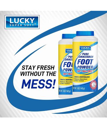 Lucky Super Soft Cornstarch Foot Powder - Talc-Free, Moisture Absorbing Formula for Odor Fighting & Chafing Protection - 12-Pack of 5-Ounce Bottles - Buy Online on GoSupps.com