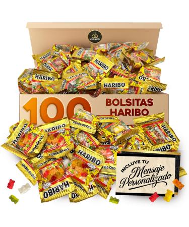 Cia&Co Haribo 100 Mini Gold Bear Bags (1 kg) Individual Packs of 10 g With Personalised Cia&Co Card Ideal for Birthdays Halloween Children's Parties and Original Company Gifts