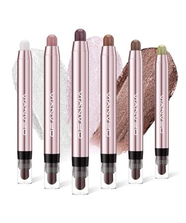 Eyeshadow Stick with Brush Metallic Shimmer Cream Eyeshadow Pencil Eye Brightener Stick Smoky Eye Shadow Pen Waterproof Highlighter MakeUp for Girls Women Sparkling Eye Makeup (6 Colos Set) - Buy Online on GoSupps.com