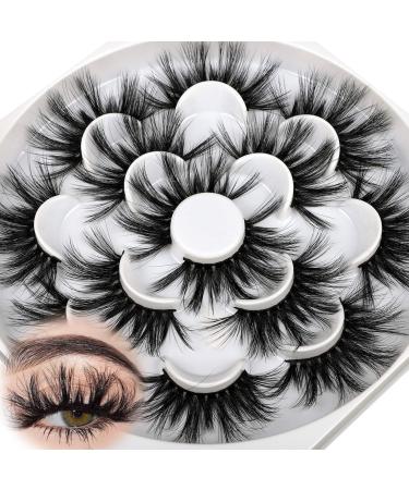 25mm Dramatic Mink Eyelashes 3D Fluffy Dramatic Long Lashes Full High Volume Crossed Fake Lashes Pack Soft Reusable 7 Pairs False Eyelashes by HeyAlice 7 Pair (Pack of 1)