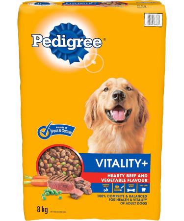 PEDIGREE VITALITY+ Adult Dry Dog Food Hearty Beef and Vegetable 8kg Bag & DENTASTIX Oral Care Adult Dog Treats for Medium Dogs - Beef 40 Sticks - Buy Online on GoSupps.com