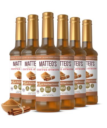 Matteo's Barista Style Sugar-Free Coffee Syrup Brown Sugar Cinnamon Flavor Zero Calories and Sugar Keto Friendly Ideal for Lattes Cappuccinos Espresso Americano Indulgent Taste 25.4 Oz 6-Pack 750 ml (Pack of 6)