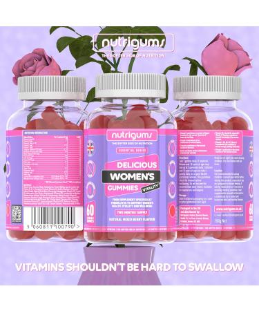  Nutrigums Nutrigums Multivitamin and Probiotic Gummies for Women | Mixed Fruit Flavor | 60 Vegan Gummies | Contains 19 active nutrients for gut health bones energy hair skin and vision - Buy Online on GoSupps.com