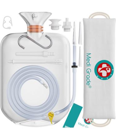 Medi Grade Enema Kit for Adults 2 Litres - Transparent Hands-free Colonic Irrigation Home Kit for Enemas at Home with One-way Valve and Enema Bag - Perfect for Coffee Enema Kits & Colon Cleanse Kits