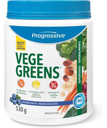 Progressive Vegegreens Blueberry Medley Flavour 530 g Anti-Inflammatory plus Liver & Digestion Support & Multivitamin for Active Men 120 Count With Ashwagandha & Siberian Ginseng - Buy Online on GoSupps.com