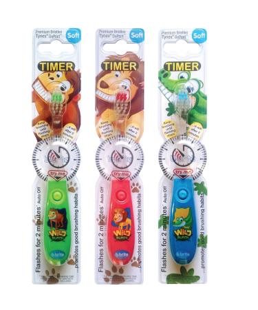 Children's Battery Powered Toothbrush with Flashing Timer - Pack of 3 (Wild Bunch - Boys)