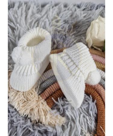 Royal Icon Newborn Baby Booties 0-3 Months - White Pom Pom Bootees RI408 - Buy Online on GoSupps.com