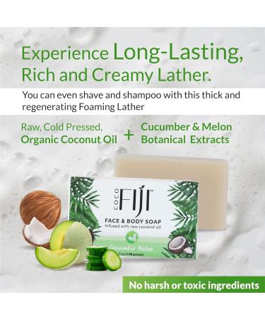 Coco Fiji Organic Coconut Oil Cucumber Melon Soap Bar for Face and Body - 7 oz (Pack of 3) - Buy Online on GoSupps.com