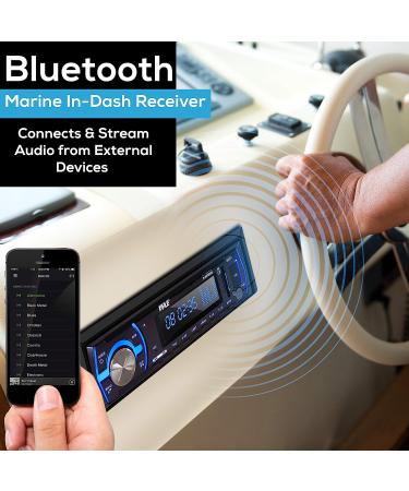 Pyle Marine Bluetooth Stereo Radio - Single DIN Boat In dash Receiver with Built-in Mic, LCD Display, RCA, USB, SD, AM FM Radio - Remote Control - Black PLMRB29B - Buy Online on GoSupps.com