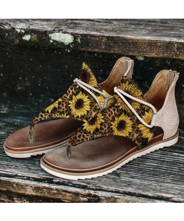 Floral Print Women's Summer Toe Shoes Sandals | Breathable & Comfortable | Zipper Closure | Water-Friendly Beach Sandals in Size 6.5-7 & 10 - Yellow - Buy Online on GoSupps.com