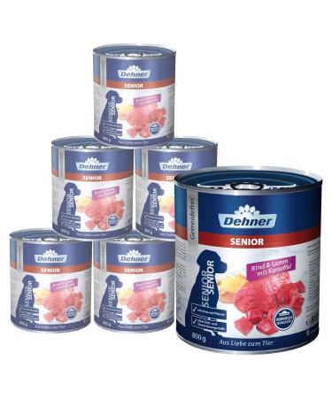 Dehner Premium dog food wet food grain free for older dogs beef / lamb / potato 6 x 800 g can (4.8 kg) senior lamb and potatoes 800 g (6 Pack)