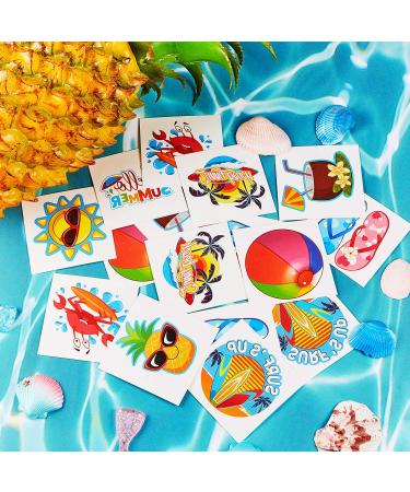 Hawaiian Luau Themed Temporary Tattoos - 144-Piece Set for Kids & Adults | Waterproof Tropical Beach Stickers for Summer Parties - Buy Online on GoSupps.com