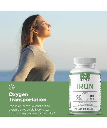 Tapestry Brands Iron 65mg USP 325mg Ferrous Sulfate Tablets - 3-Month Supply (90 Count) for Energy Production and Oxygen Transportation - Buy Online on GoSupps.com