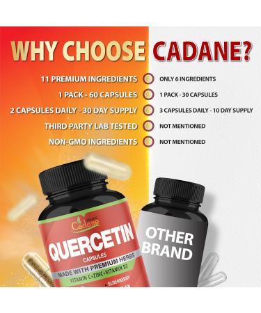 Organic Cadane Quercetin Extract Capsules - Combined with VitC Zn.C VitD3 Elderberry Bromelain Nettle Ginger Echinacea Garlic Pepper - 60 Capsules - Buy Online on GoSupps.com