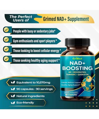 Buy GriMed NAD+ Boosting 16 550mg - 12 Power with NR Resveratrol Turmeric & Quercetin | Cellular Energy & Repair | USA Made | 90 Count - Buy Online on GoSupps.com