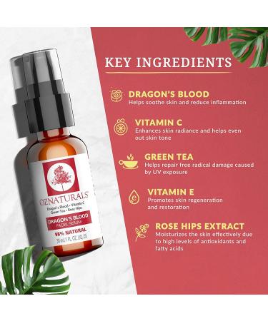 OZNaturals Dragons Blood and Vitamin C Serum for Face - Anti Aging Serum with Retinol, Rosehip Oil, and Hyaluronic Acid for Wrinkles, Dark Spots, and Acne - All Natural Formula - Buy Online on GoSupps.com