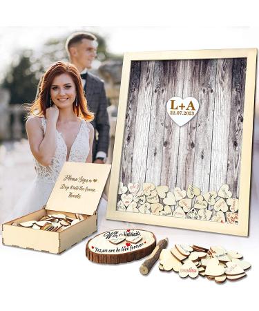 Wedding Guest Book Alternative Pen Set Sign Heart Wedding Reception Rustic for Baby Shower Birthday Part Decoration with 120 Wooden Hearts