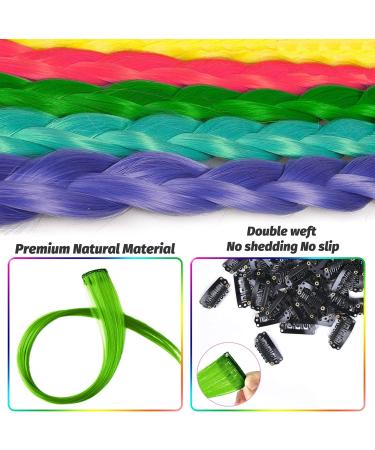 16Pcs Green Clip in Hair Extensions - 22 Inch Colorful Highlights for Women & Girls - Synthetic Hair Accessories for Parties - Buy Online on GoSupps.com