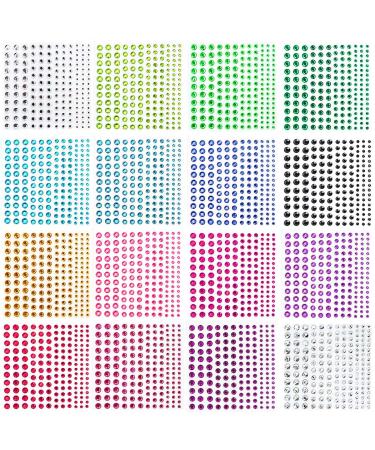 2640 Pcs Rhinestone Stickers, 16 Colors Self Adhesive Round Face