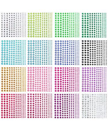 Faiteary 2640 PCS Rhinestone Stickers  16 Colors Self Adhesive Round Face Gems Stickers with 4 Sizes  Acrylic Jewels Crystal Stickers for DIY Decoration Crafts or Nail Art (Multi-Colors)
