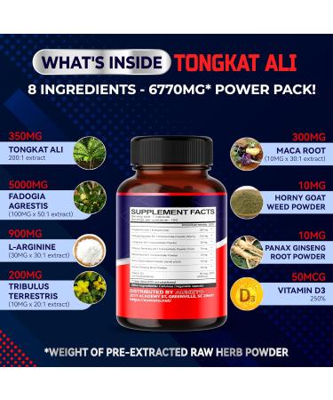 Tongkat Ali 200:1 Extract with Fadogia Agrestis L-Arginine Tribulus Terrestris & Maca Root - Boost Stamina Endurance & Vitality - 150 Count - Buy Online on GoSupps.com