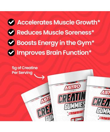 Creatine Gummies for Men & Women - Vegan & Gluten-Free - 5g per Serving for Strength Muscle Gain & Recovery - Strawberry Flavor (100 Count - Buy Online on GoSupps.com